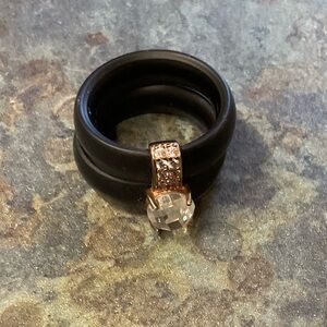 Silicone Double Gold-Tone Setting  Clear Stone Ring - Women Jewelry